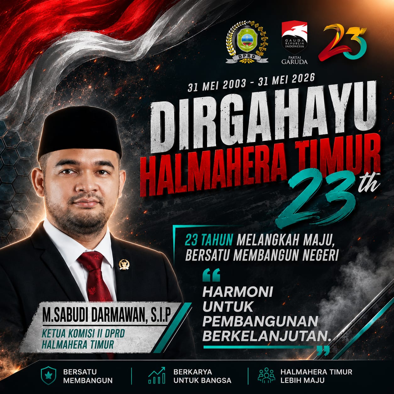 BERITA IKLAN : Ketua Komisi II DPRD Halmahera Timur Mengucapkan Selamat HUT Ke-23 Kabupaten Haltim